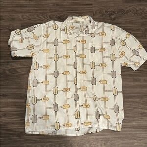 South Pole Button Down Shirt Men’s XL White Brown Gold Geometric Print